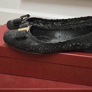Ferragamo Black perforated leather Women's Flats